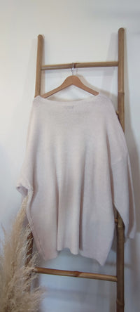 Pull Blanc Cassé Oversize Inscription Pailletée ROCK & ROLL