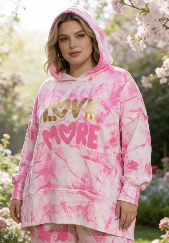 Sweat Oversize à Capuche Blanc et Rose Fluo "LOVE MORE"