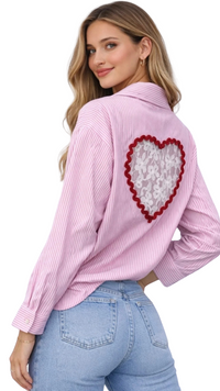 Chemise Rayée Rose et Blanc Dos Coeur Dentelle HEART