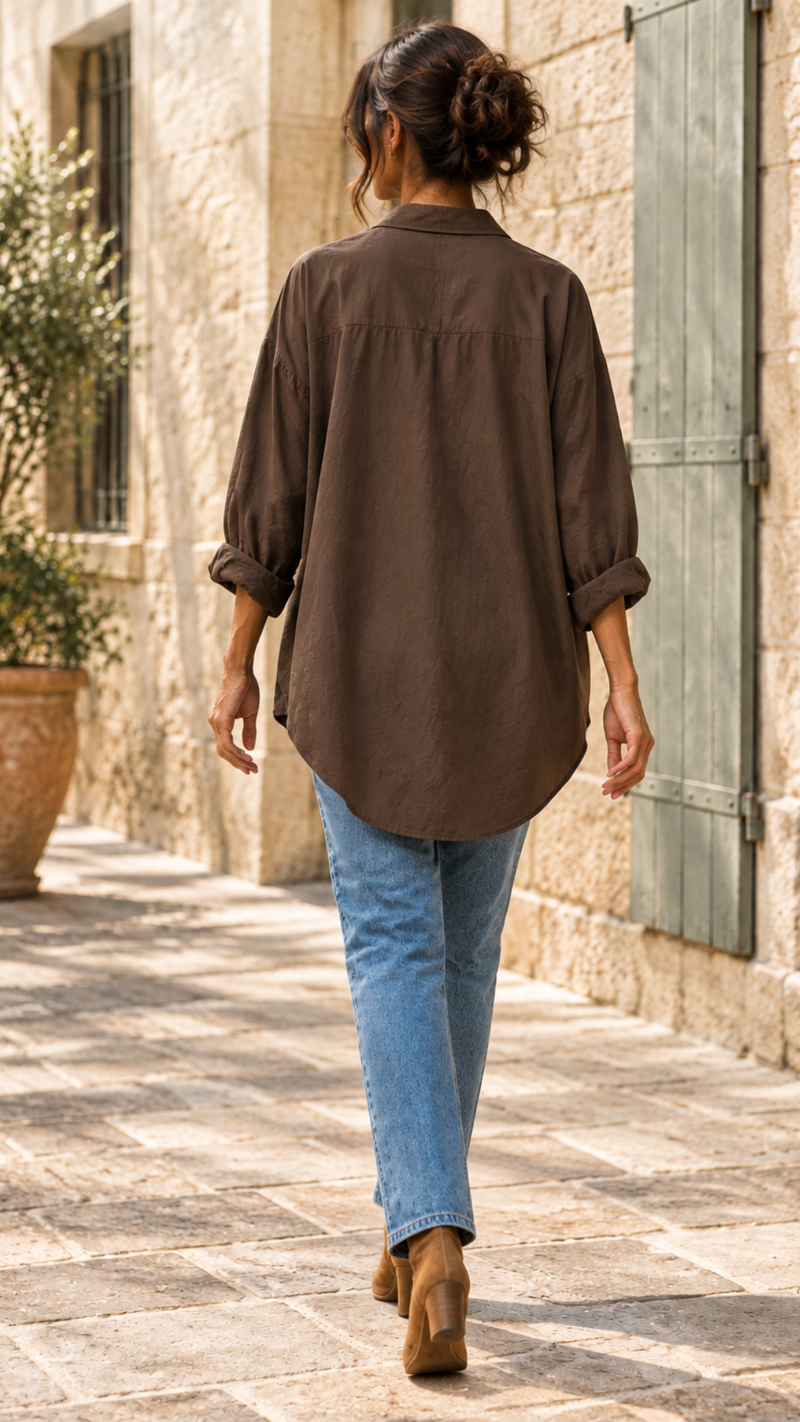 Chemise Oversize Effet Bouffant Marron Chocolat MAEVA