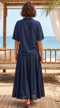 Ensemble Chemise et Jupe Longue Voile de Coton Marine