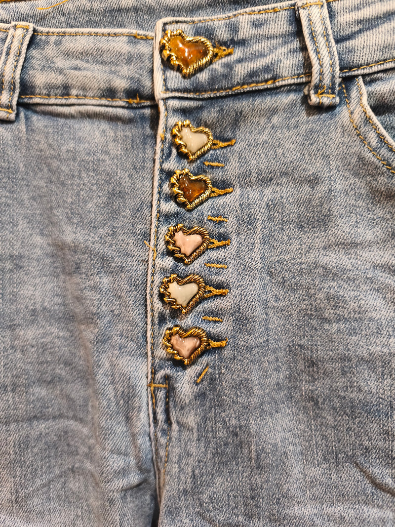 Jean Bleu à 6 Boutons Coeurs EMILIO