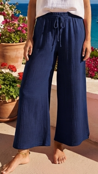 Pantalon Gaze de Coton Bleu Marine Uni UGO