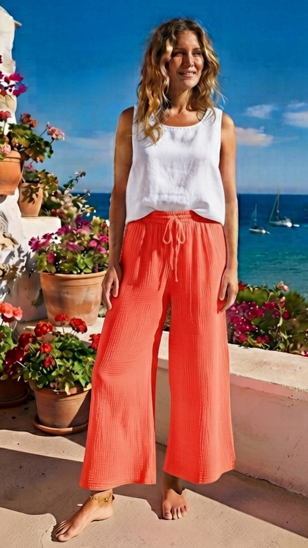Pantalon Gaze de Coton Corail Uni UGO