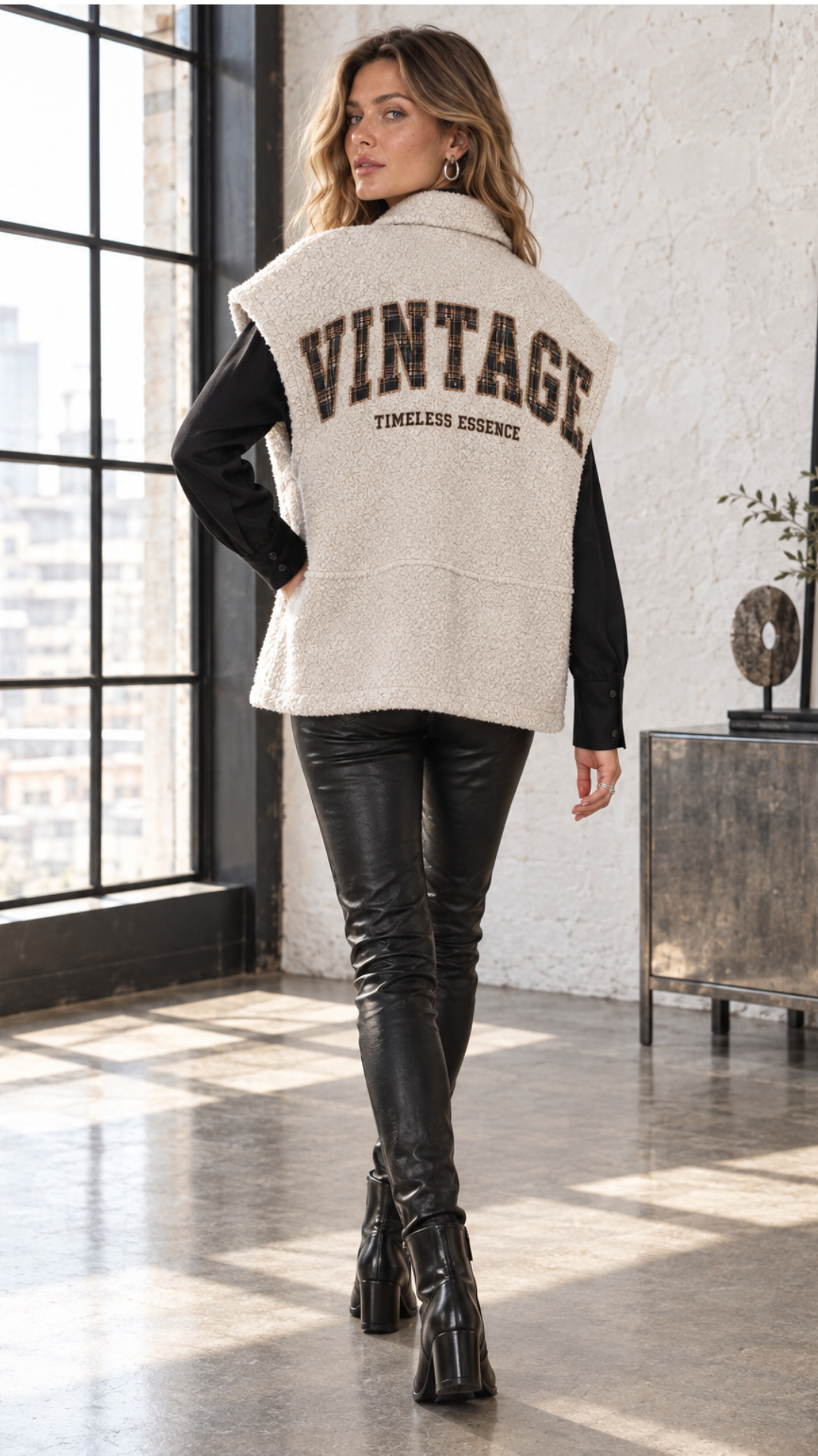 Veste Sans Manche en Bouclette Crème VINTAGE