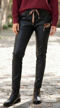 Pantalon Simili Cuir Noir à Cordon Léopard SANDRO