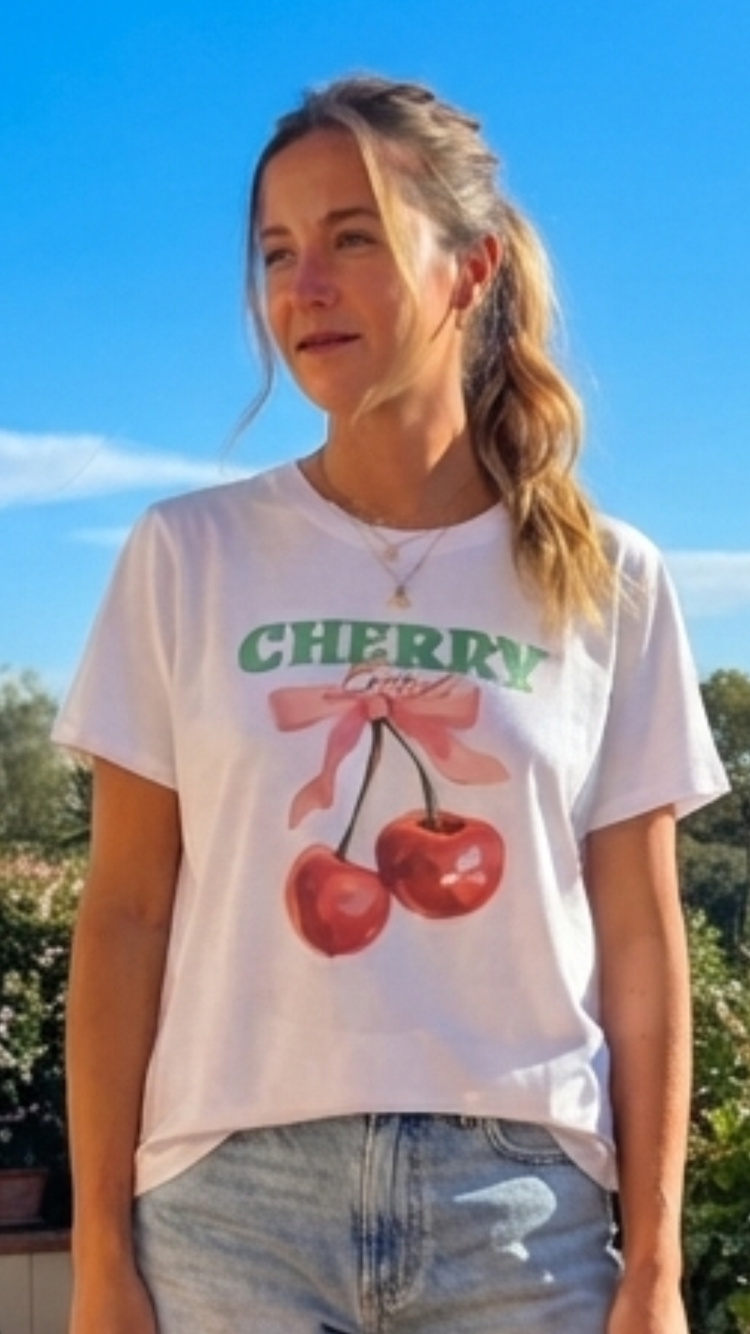 Tee-Shirt Blanc Motif Cerise Inscription "CHERRY"