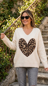 Pull Beige Col Fourrure Marron HEART