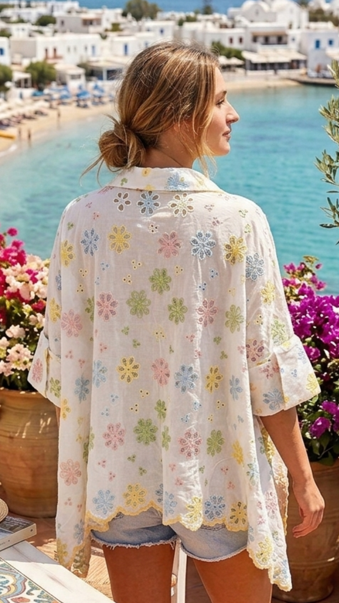 Chemise Poncho Fleurs Brodées Multicolore JANE