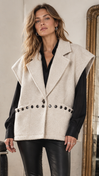 Veste Sans Manche en Bouclette Crème VINTAGE