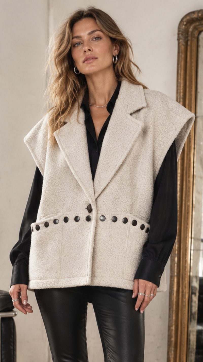 Veste Sans Manche en Bouclette Crème VINTAGE