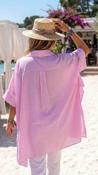 Chemise Poncho Rayée Rose et Blanc à Strass SIENA