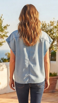 Chemise Bleu Jean Oversize à Gros Boutons ZELIA