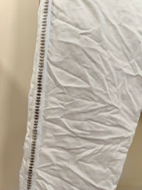 Pantalon Blanc Strech à Bande Rivets Métal Argenté SEGO