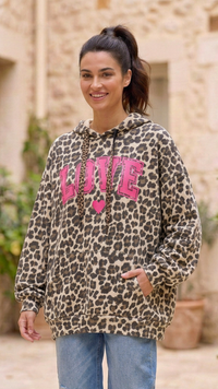 Sweat Oversize à Capuche Imprimé Léopard LOVE
