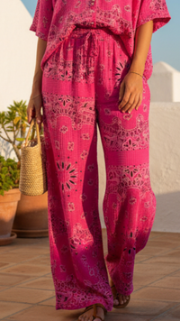 Pantalon Gaze de Coton Fuschia à Imprimé "BANDANA"
