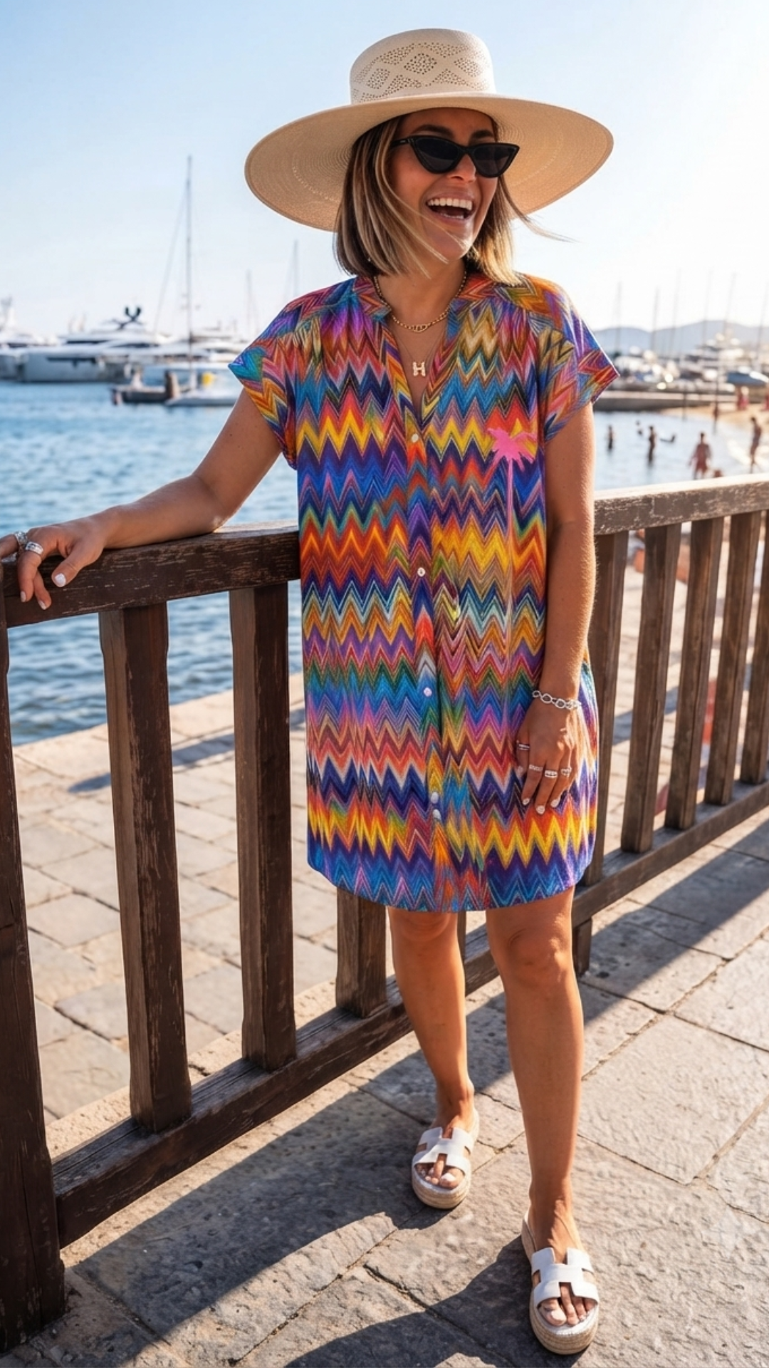Robe Courte Motif Zigzag Multicolore "PALM BEACH"