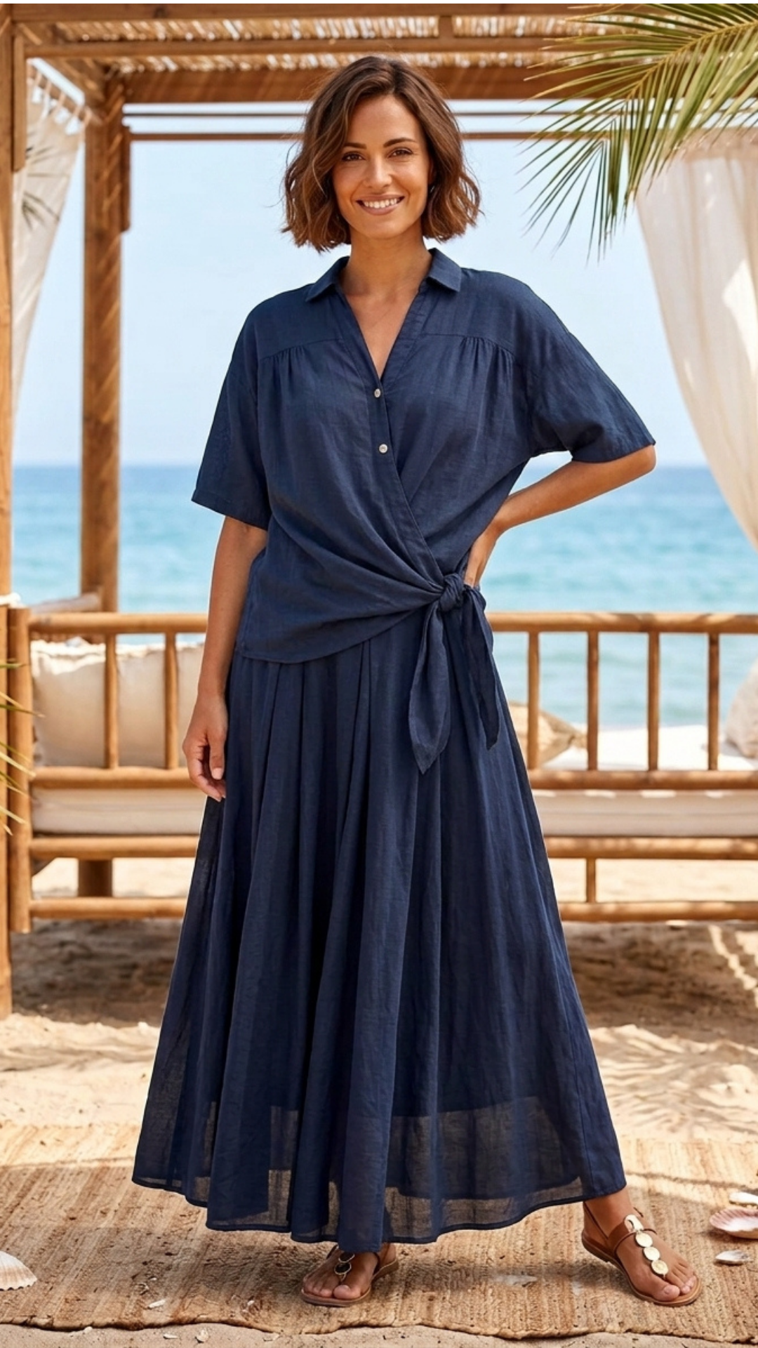 Ensemble Chemise et Jupe Longue Voile de Coton Marine