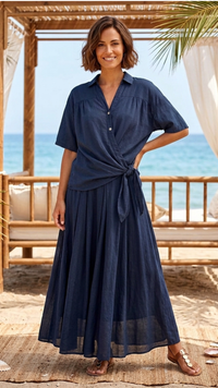 Ensemble Chemise et Jupe Longue Voile de Coton Marine