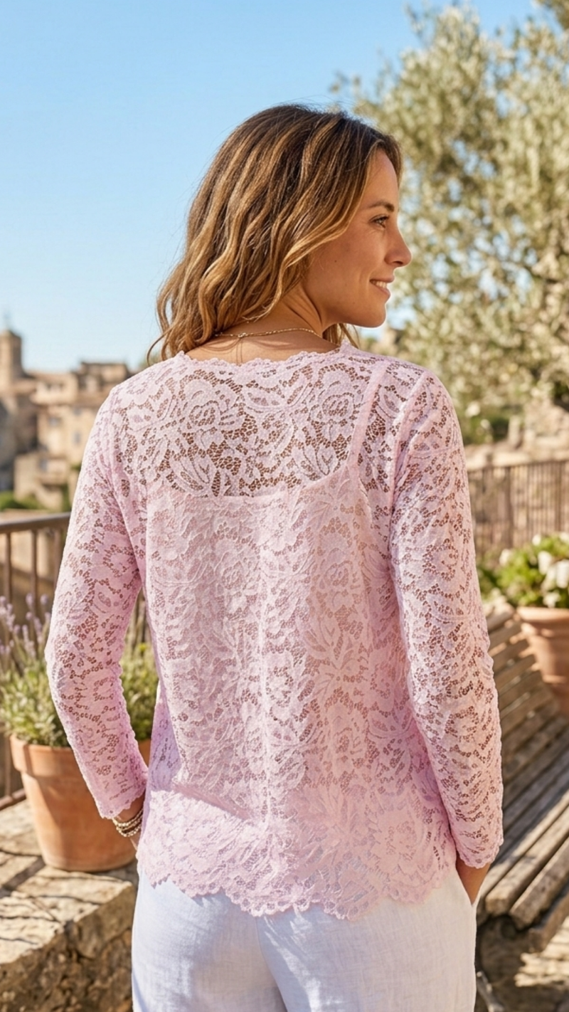 Top Dentelle Rose Col V BEKY