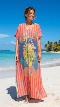 Robe longue Lurex Rayée Rose et Rouge "BE JOYFUL"