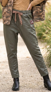 Pantalon Simili Cuir Kaki à Cordon Léopard SANDRO