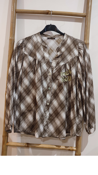 Chemise à Carreaux Beige et Blanc Broderie Rock Roll