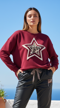 Sweat Bordeaux à Empiècement Etoile Léopard MAXOU