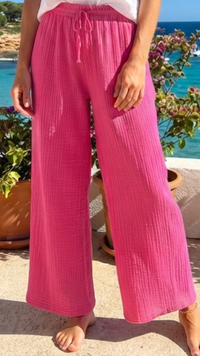 Pantalon Gaze de Coton  Fushcia Uni UGO