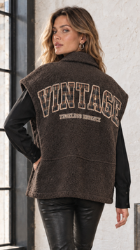 Veste Sans Manche en Bouclette Marron VINTAGE