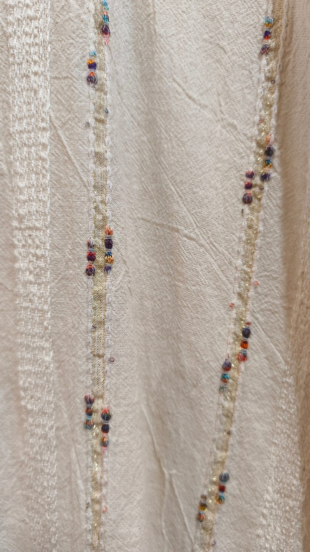 Robe Chemise Blanc Cassé à Broderies Dorées ARMANDE