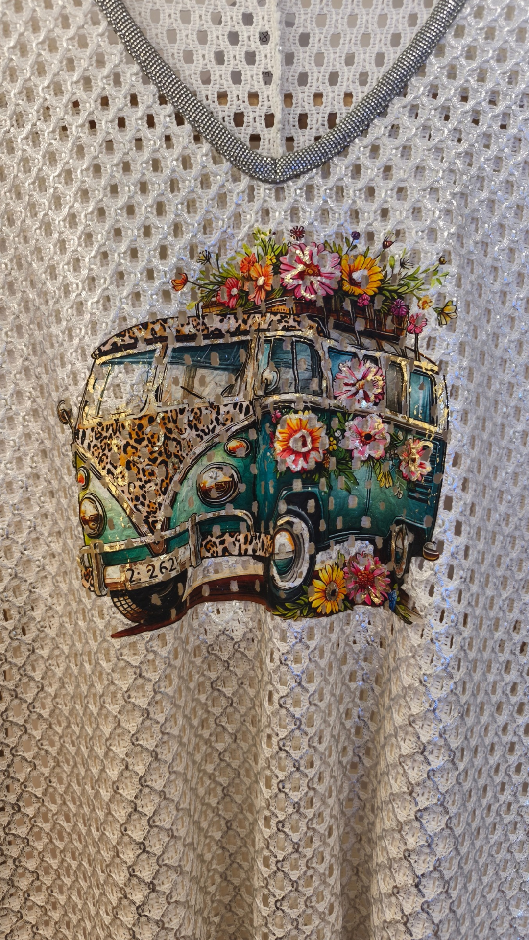 Top Crochet Argenté Motif "VAN FLEURI"