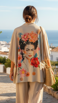 Kimono court en Lurex à Motif FRIDA