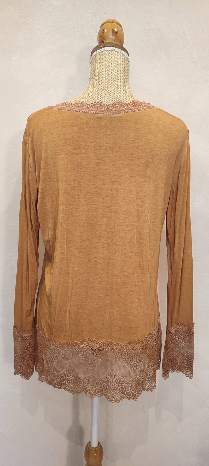 Top Dentelle Col V Camel Clair ELY
