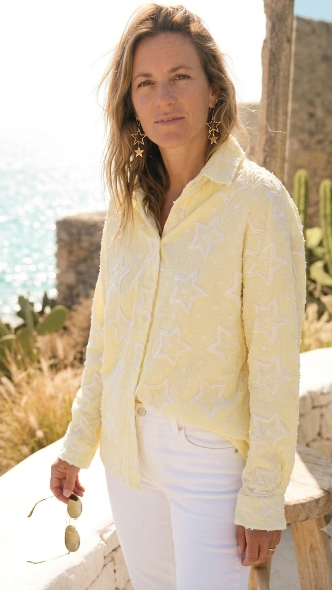 Chemise Rayée Jaune et Blanc Etoile relief LEXIA
