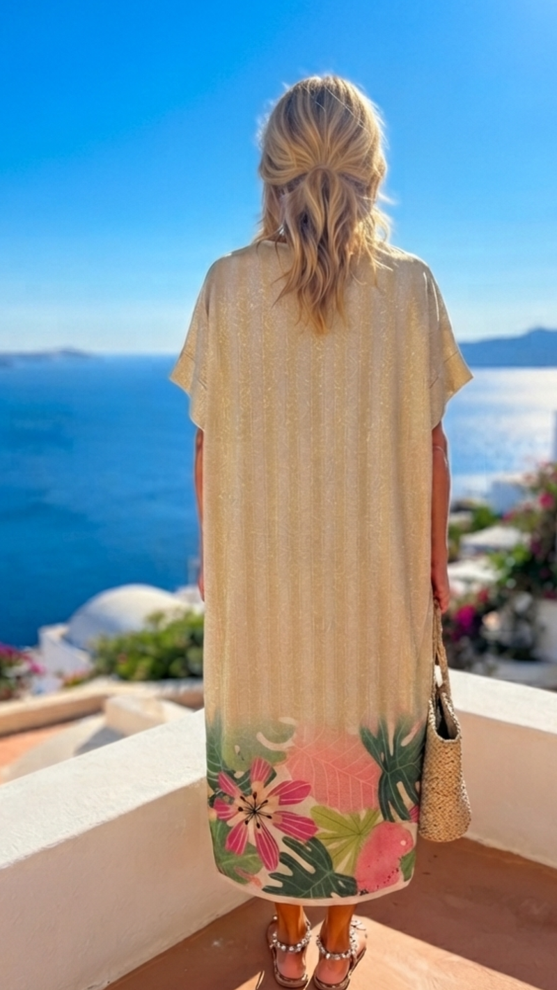 Robe Longue Lurex à Motif Floral "BON APPETITO"