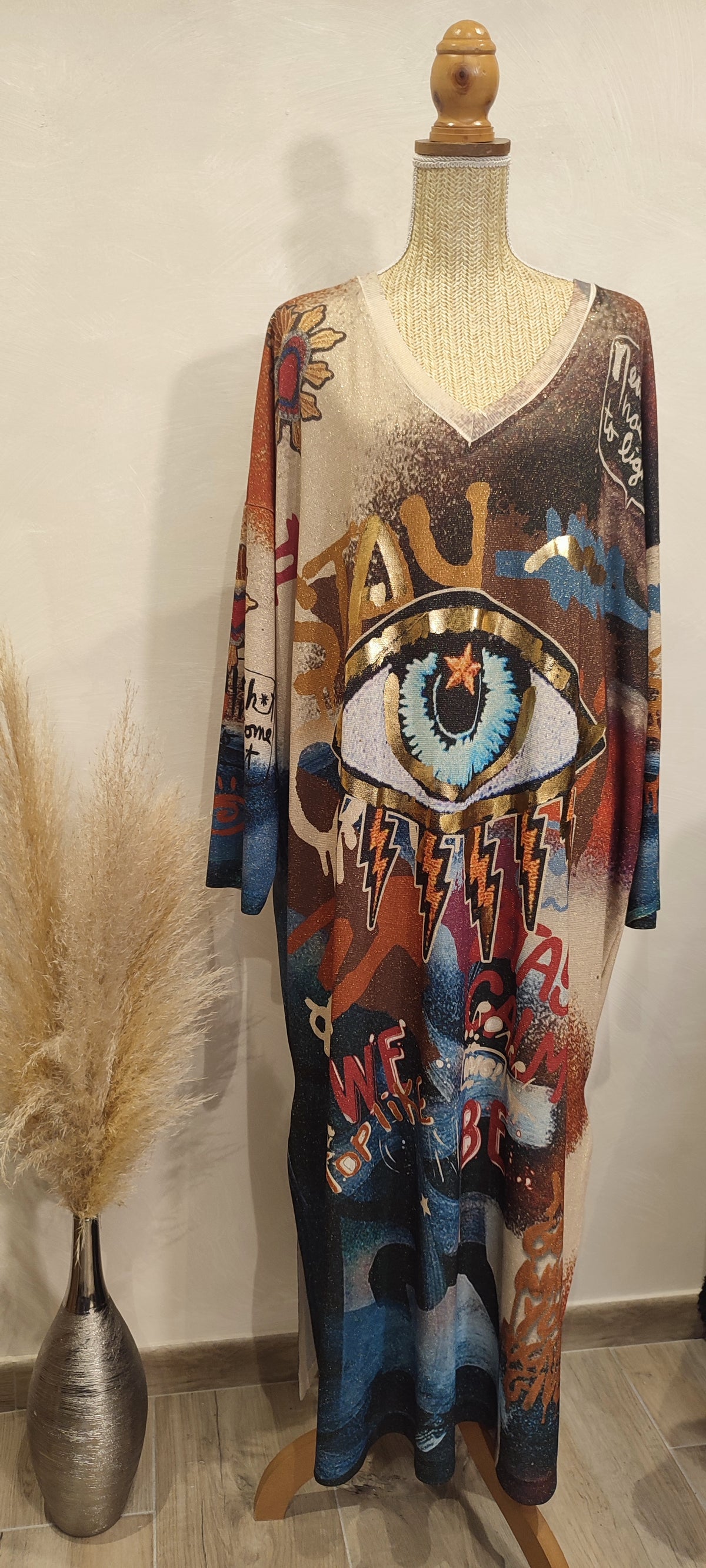 Robe Longue Lurex à Motif EYES