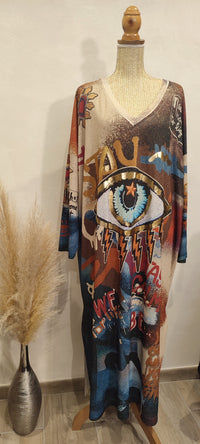 Robe Longue Lurex à Motif EYES