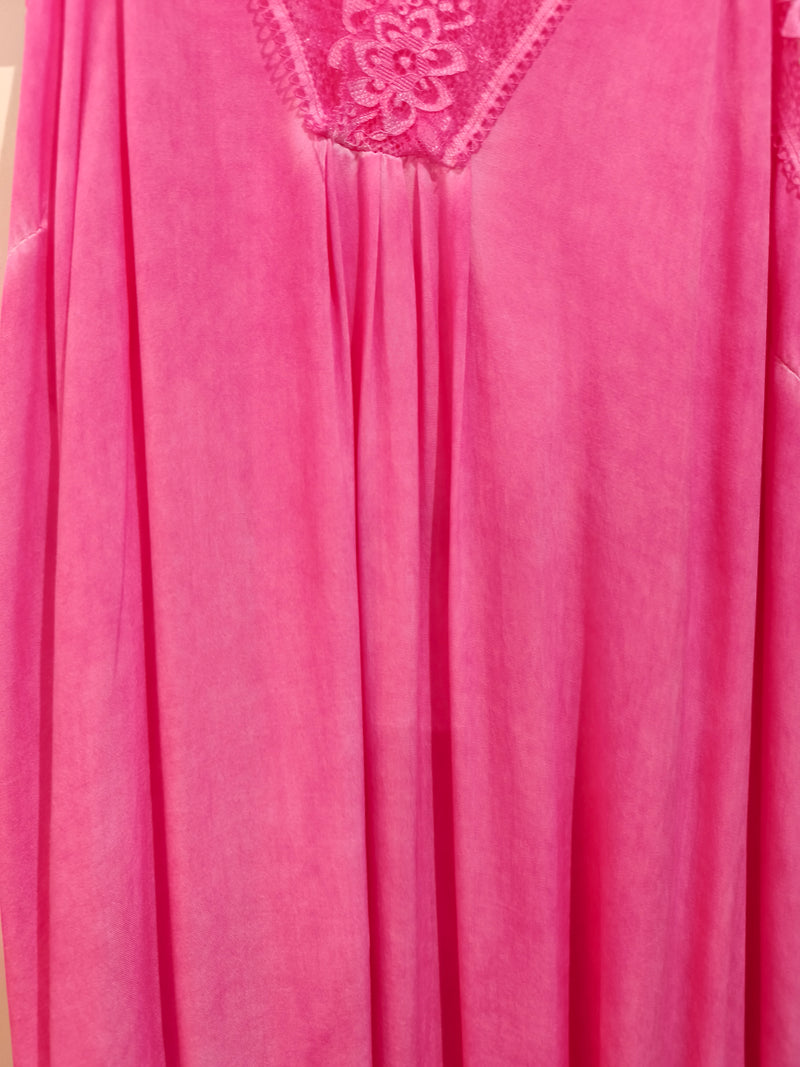 Robe Longue à Bretelles Dentelle Fuschia OLGA