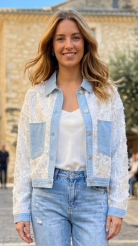 Veste Blanche et Jean à Sequins Argentés JENNA