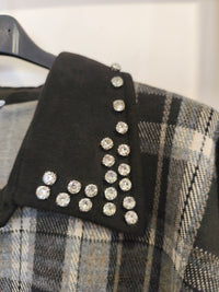 Chemise à Carreaux Bi-Matière Noir et Strass MODA