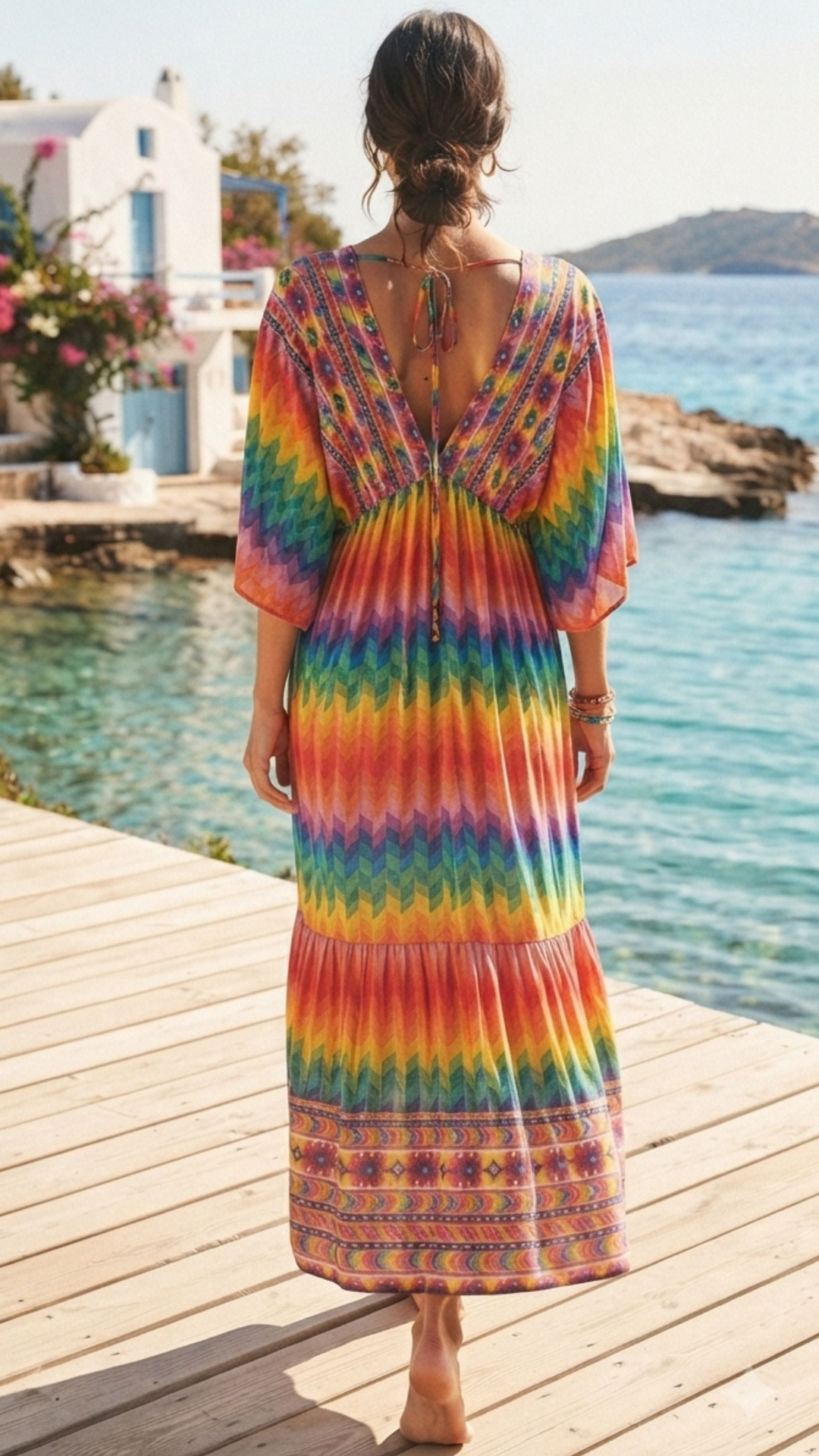 Robe Longue Col V Imprimé Multicolore DANIELA