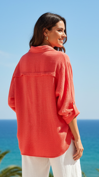 Chemise Gaze de Coton Corail Palmier Brodés THEA