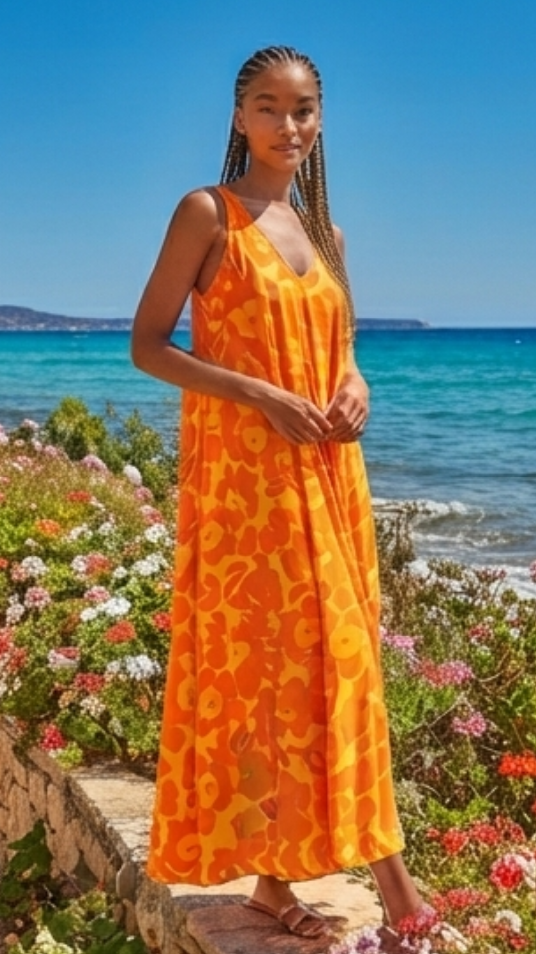 Robe Evasée à Fleurs Orange et Jaune GIGI