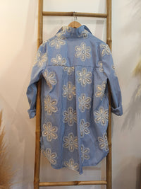 Chemise Rayée Bleu à Fleurs Brodées ELYA