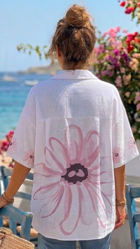 Chemise Blanche Oversize Imprimé Fleur Rose YONA