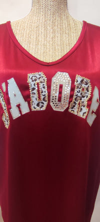 Tee-Shirt Rouge Bordeaux brillant à Inscription "J'ADORE"