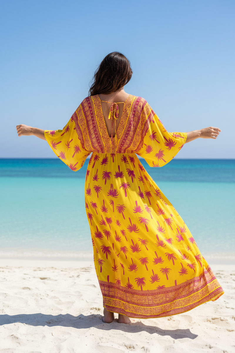 Robe jaune palmiers - vue de dos