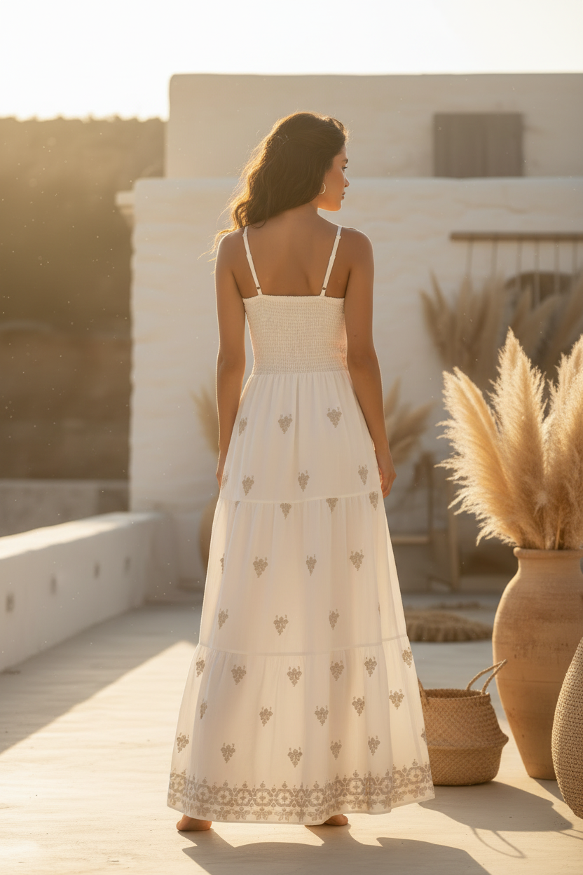Robe longue bohème – Vue de dos lumineuse