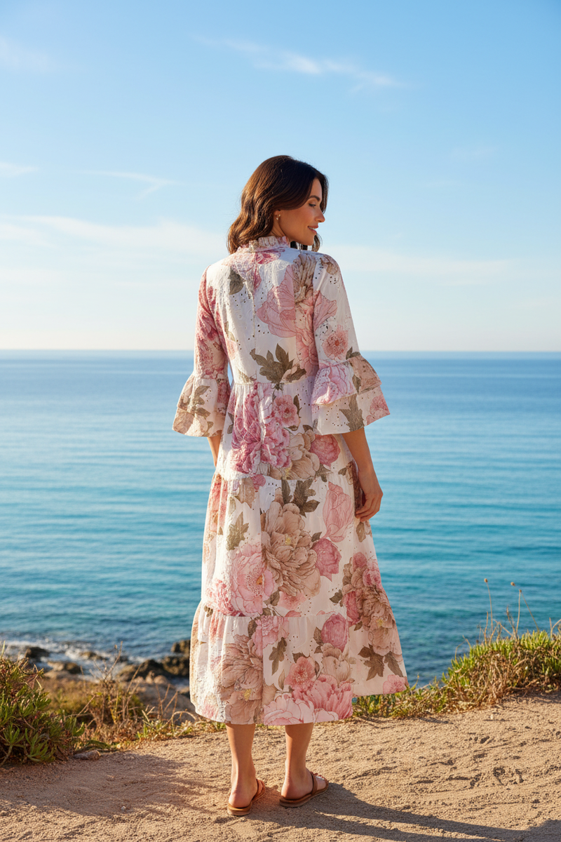 Robe pivoines de dos - corps entier